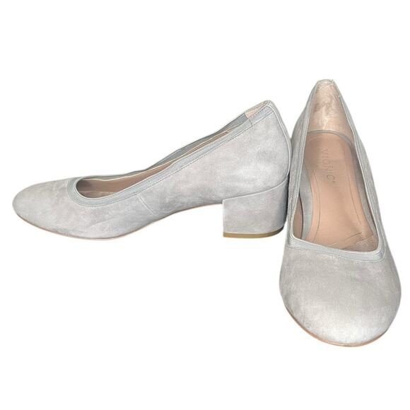 VIONIC Natalie Slate‎ Grey 5 Suede Round Toe Block Heel Pump Women’s Size 9 - Picture 1 of 7